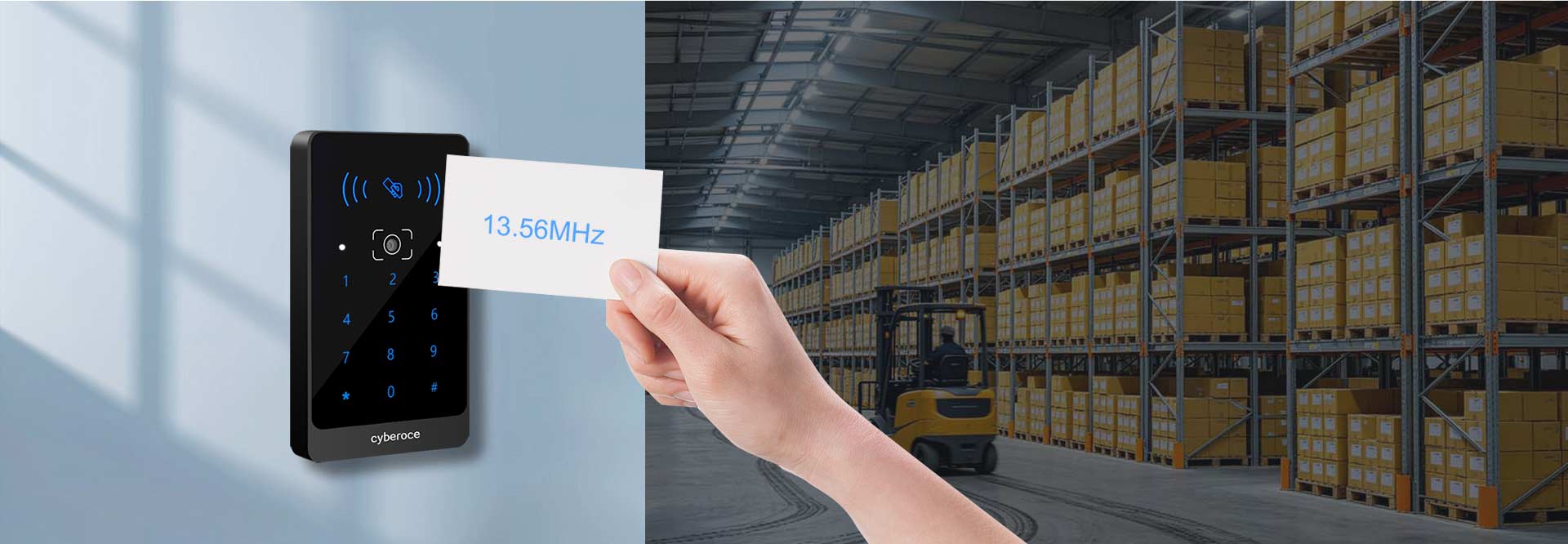 C5 QR code access reader can identify MIFARE card of 13.56MHZ and 125K optional card.