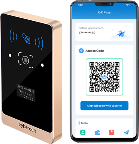 CR03EU QR code access control terminal with time & frequency limited temporary visitor QR credential.