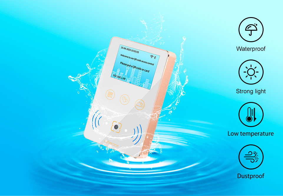 CR08EU QR access control features IPX7 waterproof rating for outdoor installation