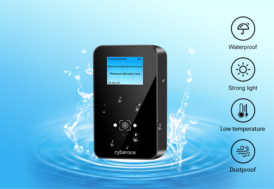 CR09EU QR access control features IP55 waterproof rating for outdoor installation